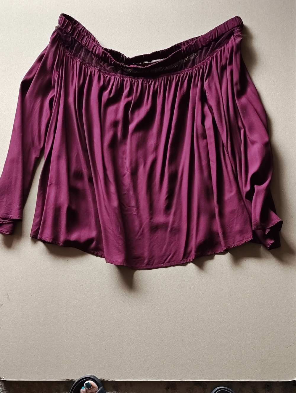 Off-Shoulder Long Sleeve Blouse in Deep Berry
